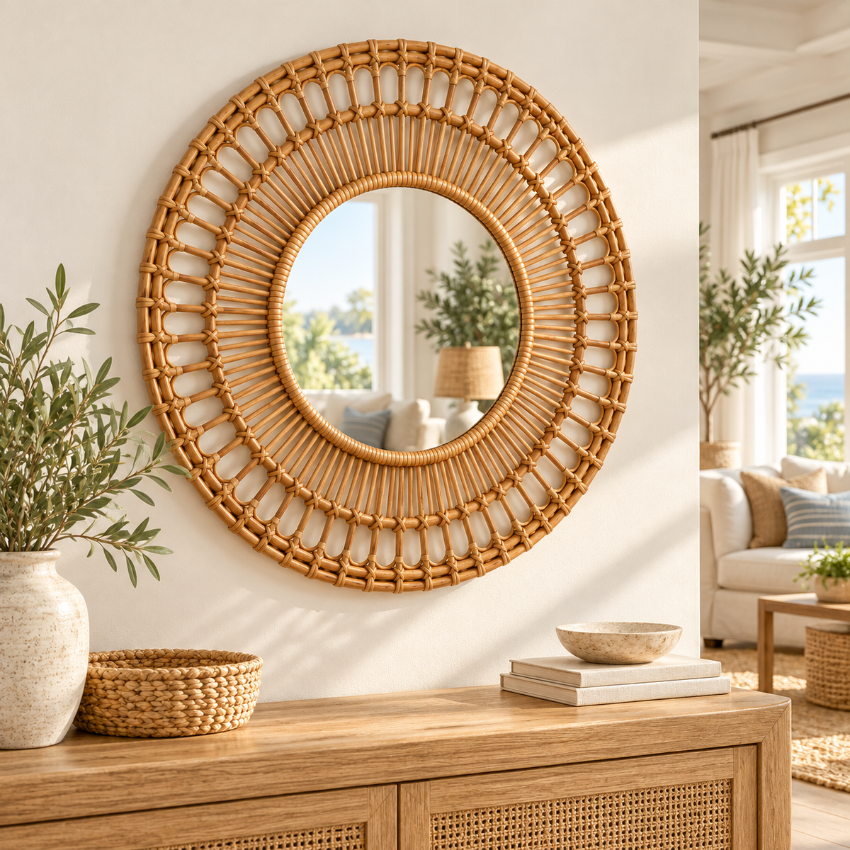 Fleur Woven Mirror — lifestyle view